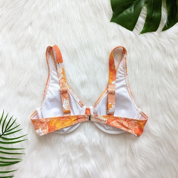 Orange and white floral pushup adjustable bikini top size S M L - Picture 4 of 7